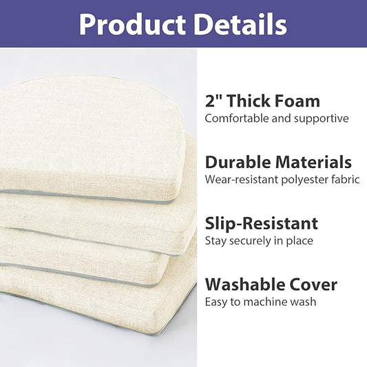 Chair Cushions for Dining Chairs with Ties and Removable Cover, Dining Kitchen Chair Pads with Non-Slip Bottom, High-Resilience Indoor Seat Cushions, 16'' x 16'' x 2'', Set of 4, Beige