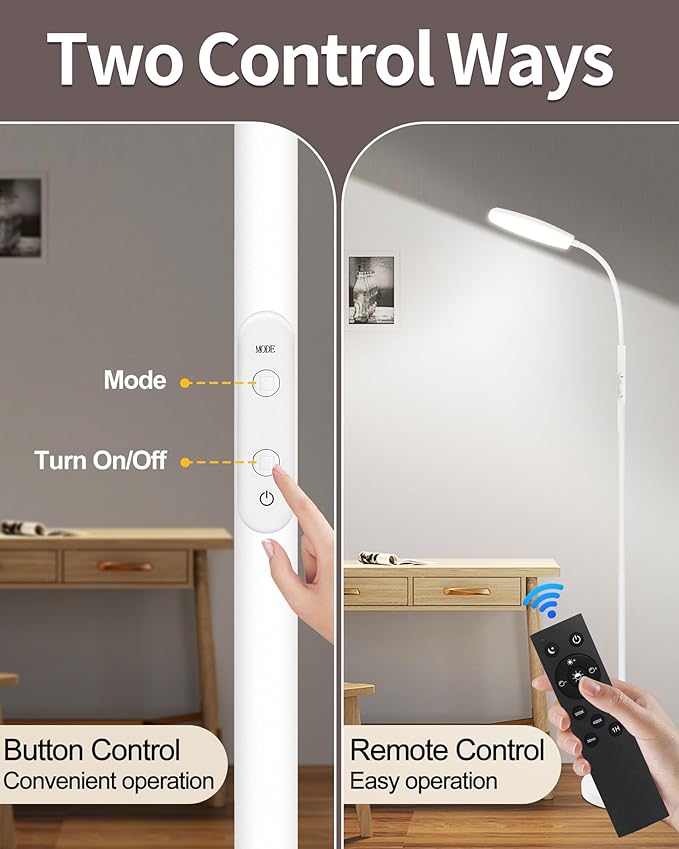 Light Therapy Lamp, 10000 Lux UV-Free Happy Therapy Lamp, Full Spectrum Sunlight Lamp with Remote Control, Light Therapy Floor Lamp with 10 Color Temperature & 6 Brightness & Timer-White