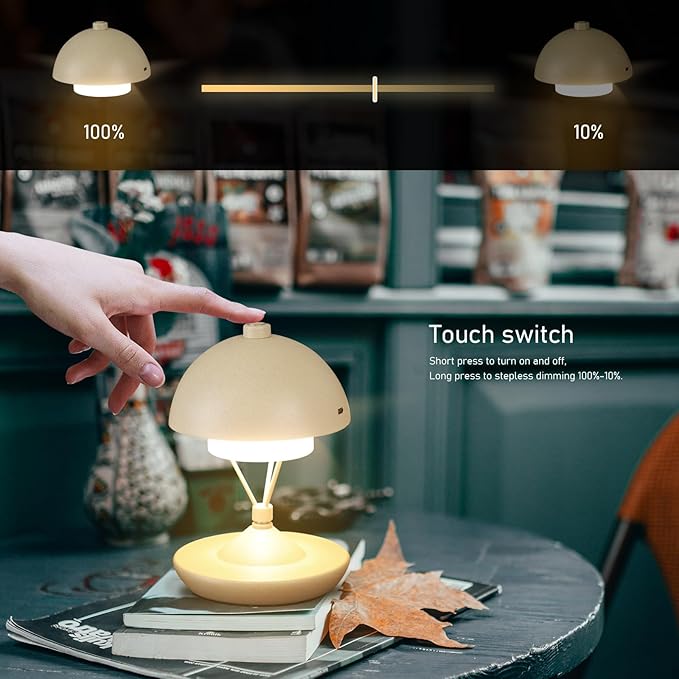 Modern Table Lamp Cordless Portable Desk Lamp, 2700K Stepless Dimming Rechargeable Battery Operated LED Lights for Bedroom, USB-C Charging, Restaurant/Bar/Night Light/Gifts (Sand Gray)