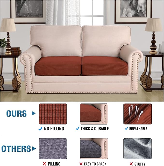 H.VERSAILTEX High Stretch Couch Cushion Covers,Chair Sofa Seat Slipcovers Couch Cushion Cover Stretch Furniture Protector for Kids, Pets(2 Packs Cushion Loveseat Covers, Rust)