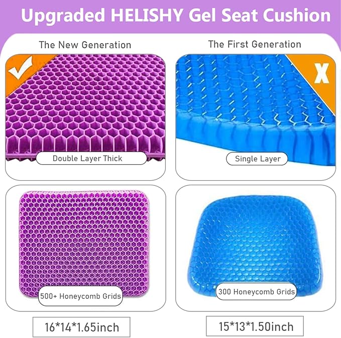 Gel Seat Cushion, Office Seat Cushion Chair Pads for Office Home Car Wheelchair Long Trips - Extra Large Gel Cushion for Pressure Sores, Tailbone, Back, Sciatica Pain Relief (Extra Large, Violet)