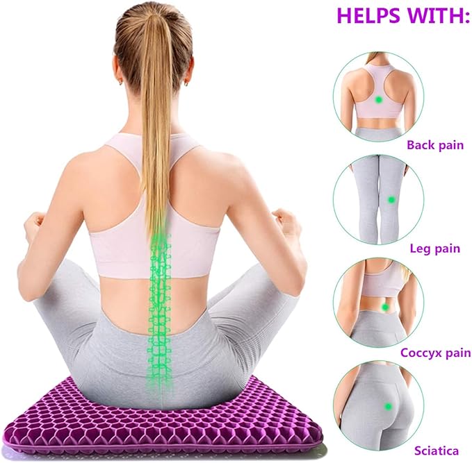 Gel Seat Cushion, Office Seat Cushion Chair Pads for Office Home Car Wheelchair Long Trips - Extra Large Gel Cushion for Pressure Sores, Tailbone, Back, Sciatica Pain Relief (Extra Large, Violet)