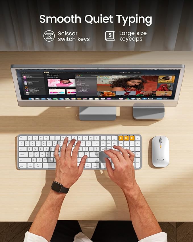ProtoArc Backlit Bluetooth Keyboard and Mouse for Mac, KM100-A Multi-Device Wireless Keyboard Mouse for Mac, Full Size Rechargeable for MacBook Pro/Air, iPhone, iPad, White Silver