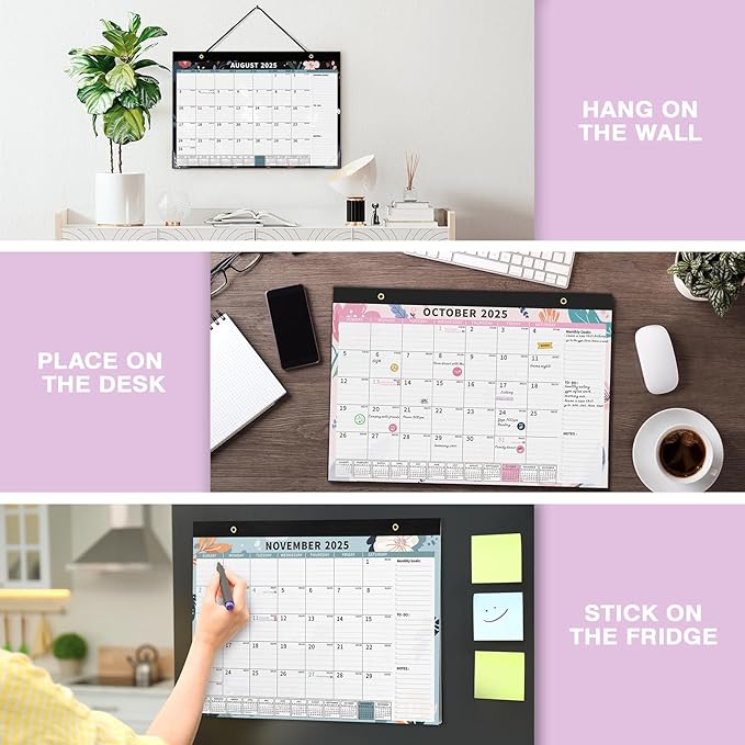 Ospelelf Desk Calendar 2025-2026, Magnetic Fridge Wall Calendar, 18 Month Monthly Large 17" X 12" Calendar Planner with Plastic Cover, July 2025 to December 2026 Floral