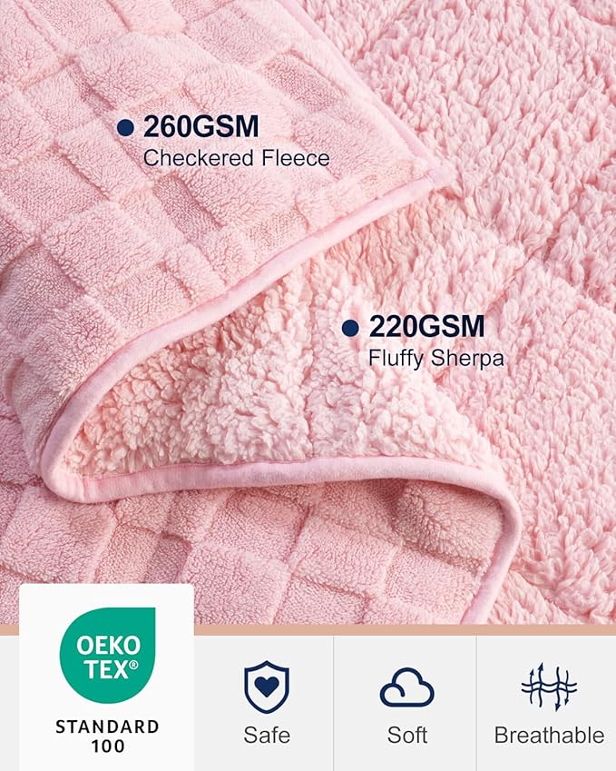 Kivik Dual Sided Weighted Blankets for Adults, Buttery Soft Stylish Checkered Heavy Blankets for Couch Sofa Bed - Ultra-Fluffy Fabric Brings Cloud-Like Comfort (60"x80"，Pink，20 Pounds)