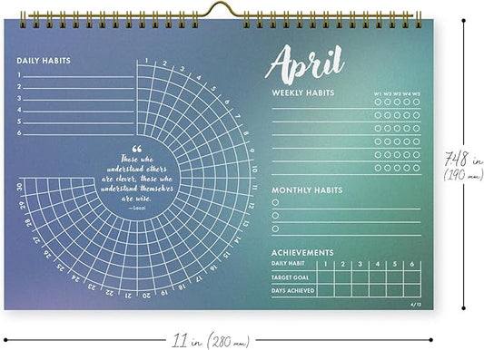 12-Month Habit Tracker Calendar – Gradient Spiral Wall Planner for Goals & Productivity, Daily/Weekly/Monthly Tracking, Wire-O Hanger, Thick 200 gsm Paper, Year-Neutral Months