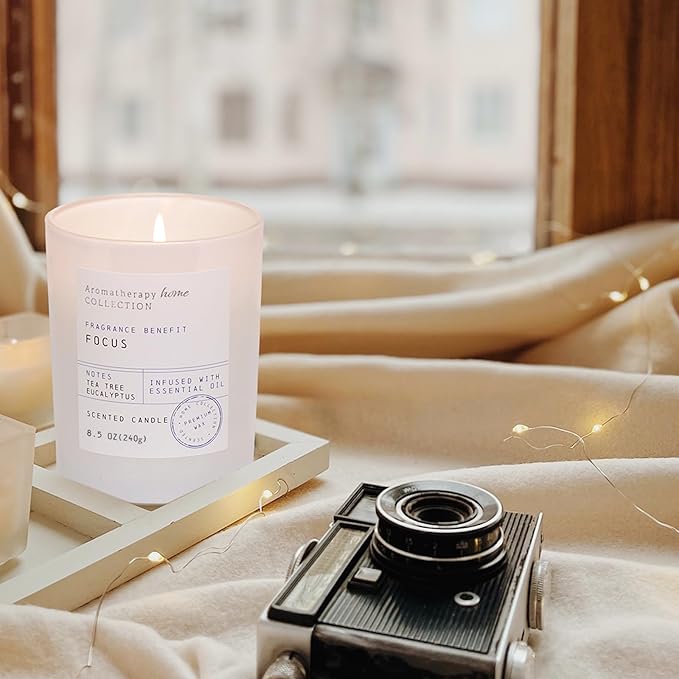 Eucalyptus Candle, Eucalyptus & Tea Tree Scented Candles,Soy Wax White Candles for Home Scented,Candle Gift for Women Men,8.5oz