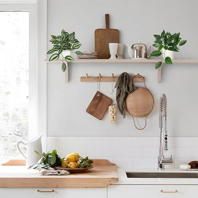 Hollyone Fake Plants 6 Pack Artificial Plants Indoor Faux Plant with White Plastic Pot Small Fake Potted Plant for Home Aesthetic Living Room Bathroom Desk Shelf Office Decor