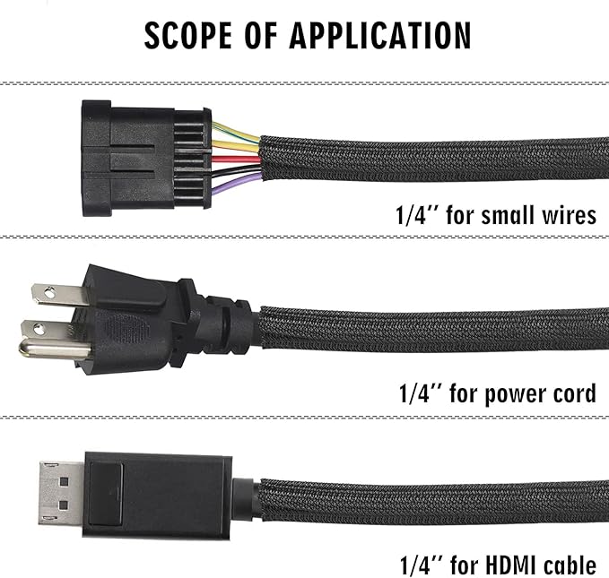 25ft - 1/4 inch Cord Protector Cable Sleeve Split Wire Loom Tubing for Power Cord Audio USB Cable, Cord Sleeve Cable Management for TV Computer, Cord Protectors from Pets Chewing, Black