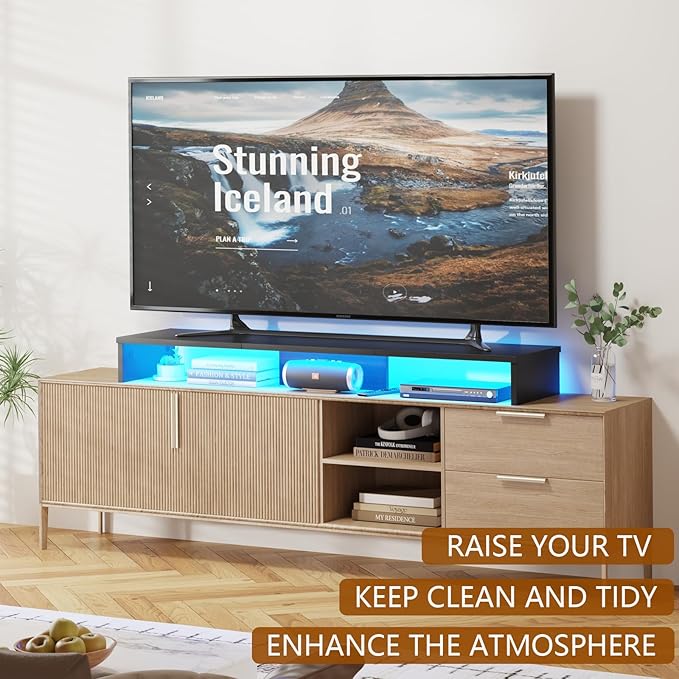 TV Riser Stand with LED Lights, 42.5" Super Large Monitor Stand Riser, Tabletop TV Stand Riser for Desk, Desk Shelf for Top of Desk, Desktop Organizer for Computer, TV, Laptop, Printer