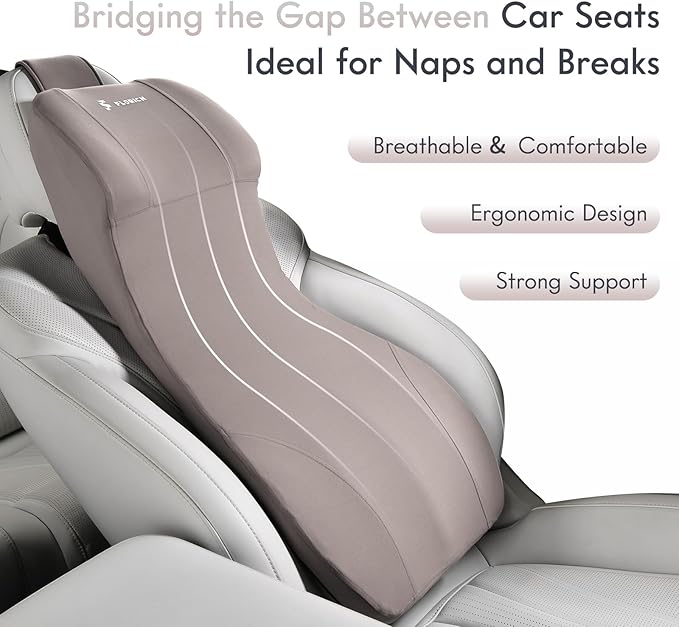 FLORICH Lumbar Support Pillow and Car Neck Pillow Memory Foam Integrated Lumbar Support Cushion with Headrest Pillow Ergonomic Car Seat Back Support for Head Waist Support Sciatica Pain Relief, Gray