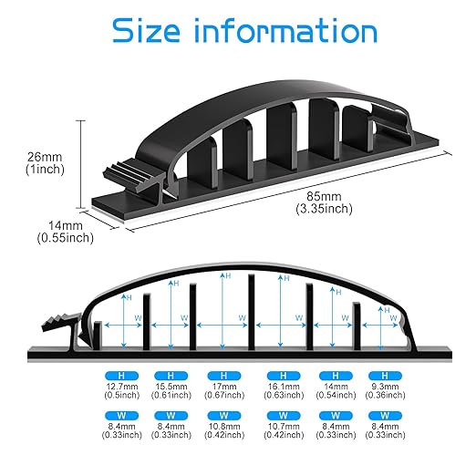 XHF 30pcs Adhesive Cable Wire Clips Black, Outdoor Cable Management Wire Organizer Cord Holder for Under Desk, Car, Wall, TV PC Ethernet Cable