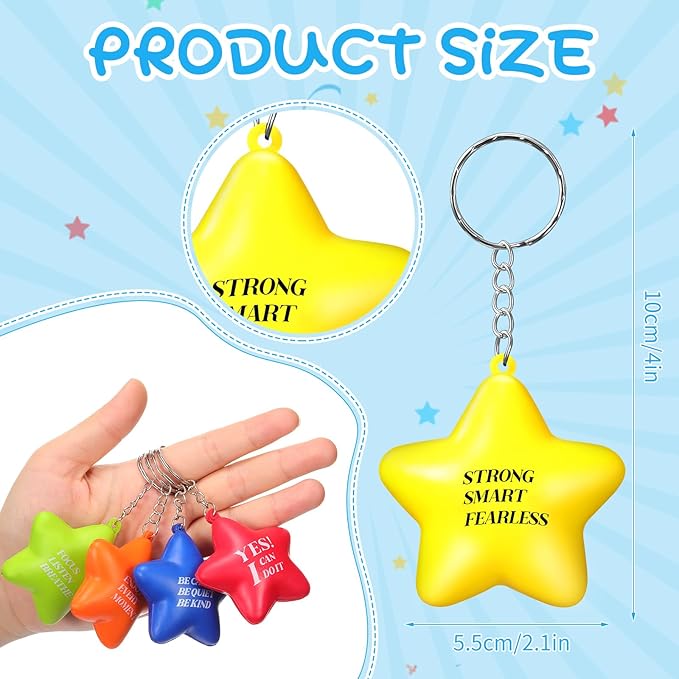 Zomiboo 40 Pcs Motivational Stress Balls Bulk Keychain Foam Star with Relief Quotes Employee Appreciation Gift for Relieve Anger
