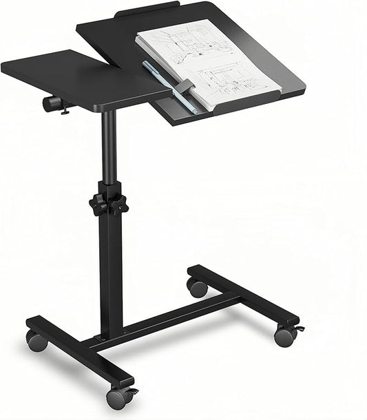 Rolling Over Bed Table Adjustable Height with Wheels Side Table for Couch Laptop Desk Hospital Overbed Table Couch TV Tray Table Computer Workstation-Frosted Black
