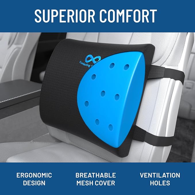 Everlasting Comfort Lumbar Support Cushion for Car Seat - Gel Infused Back Cushion for Car - Lumbar Support Promotes Better Posture, Back Pain Relief - Ideal for Driving