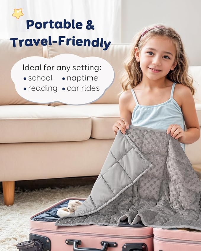 Kivik 3 lbs Weighted Blanket Kids, Cooling Soft Minky Dotted Heavy Blankets Throw for Better Relaxing & Sleeping, Machine Washable, 36x48 Inches, Grey