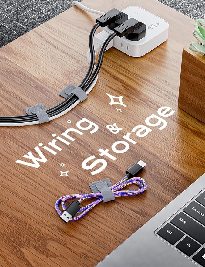 100pcs Hook and Loop Cable Ties, gliship Adhesive Wire Management, Adjustable Cable Straps Cord Wrappers Keeper Cord Holder, Sticky-Back Cord Organizer for Kitchen Appliances at Office, Home - Grey