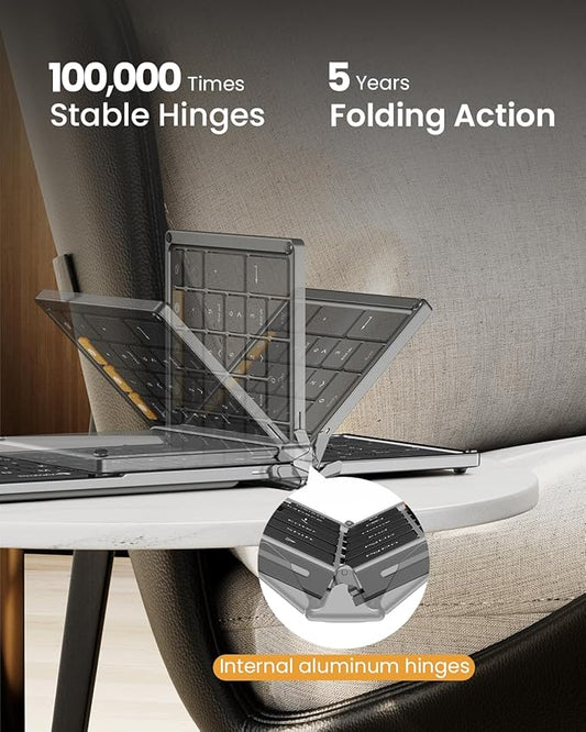 ProtoArc Foldable Keyboard and Mouse, XKM01 True Full-Size Folding Wireless Keyboard Mouse Combo for Business Travel, a Portable Office Suite On-the-Go, Compatible with Laptop iPad Tablet - Black Gray