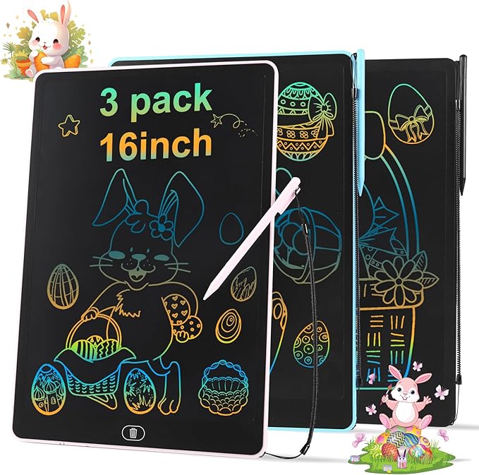 3 Pack 16 Inch LCD Writing Tablet for Kids Adults,Toddler Toys 3 4 5 6 Doodle Board Sensory Toys for Toddlers Road Trip Essentials Car Game Christmas Birthday Gifts Boys Girls （Pink+Bule+Black）