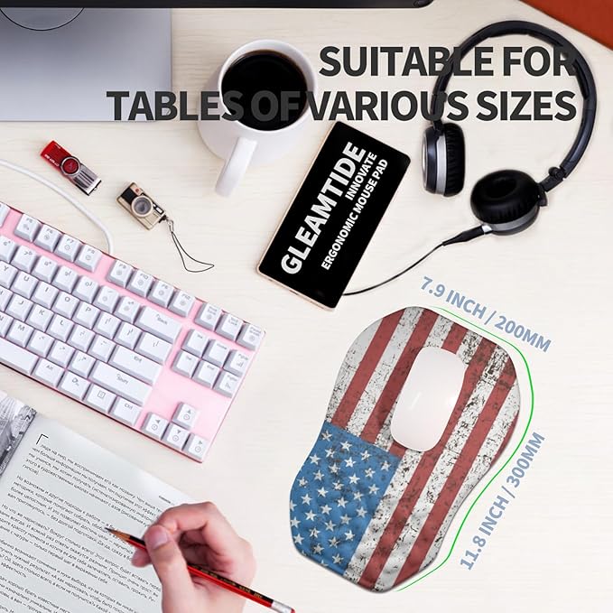 Ergonomic Raised Mouse Pad Wrist Support with Bilateral Slope Memory Foam Mousepad for Wrist Rest and Carpal Tunnel Pain Relief 11.8x7.9〃National Flag