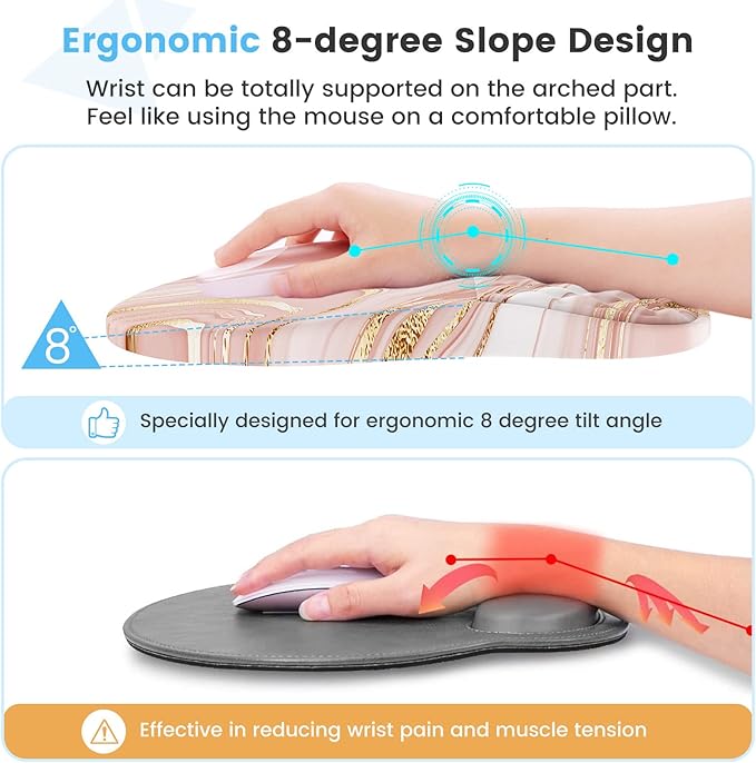 HAOCOO Keyboard Wrist Rest, Ergonomic Mouse Pad with Wrist Rest, 3 in 1 Keyboard and Mouse pad with Coaster Set, Memory Foam Wrist Support, Non-Slip PU Base for Home Office, Rose Gold Pink