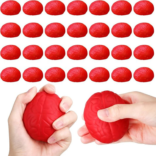 Jenaai 30 Pcs Brain Stress Ball Halloween Squeeze Toy 2.76 Inch PU Hand Muscle Exercise Pressure Ball Funny Stress Relief Toy for Teens Adults Improving Grip Strength Release Pressure(Red)