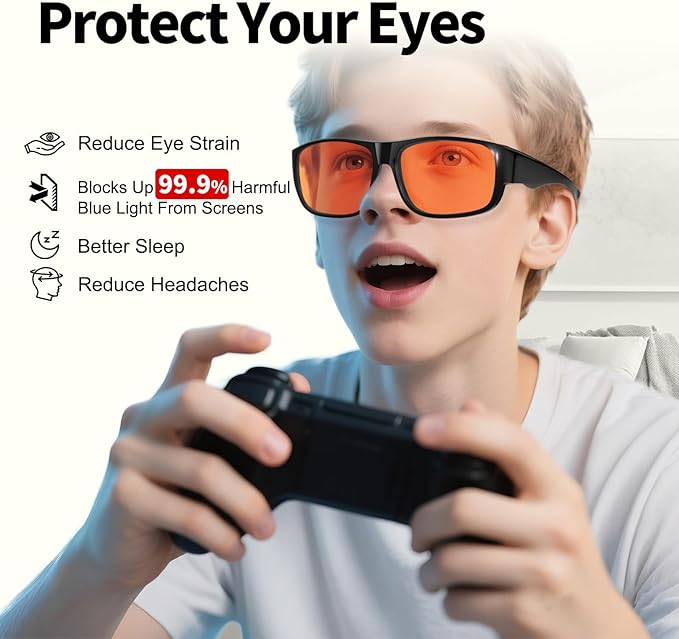 Blue Light Blocking Glasses, 99.9% Blue Light Filter Glasses, Anti Eye Fatigue for Gamers and Office Workers, Experience Comfort for Computers, Smartphones, and TVs