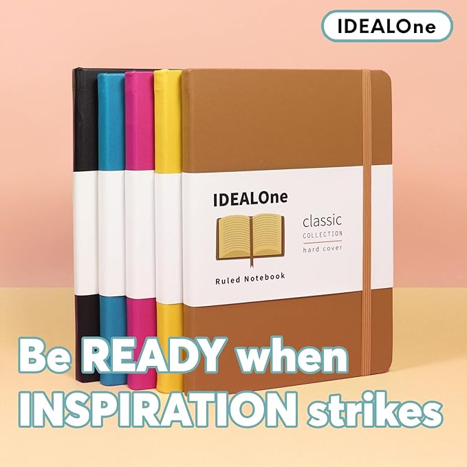 IDEALOne Hardcover Leather Journal Notebook Lined–A5 (5.7x8 inch),College ruled Journaling Notebooks,160 pages, 100GSM Thick Paper, Journal for Women,Men, Teens-Brown