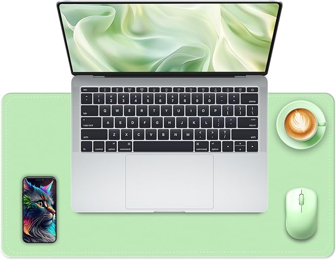 Non-Slip Desk Pad, 24" x 14" Large Mouse Pad, PU Leather Desk Mat with Suede, Laptop Desk Pad, Waterproof Keyboard Pad, Desk Blotter for Office/Home/Decor (Light Green)