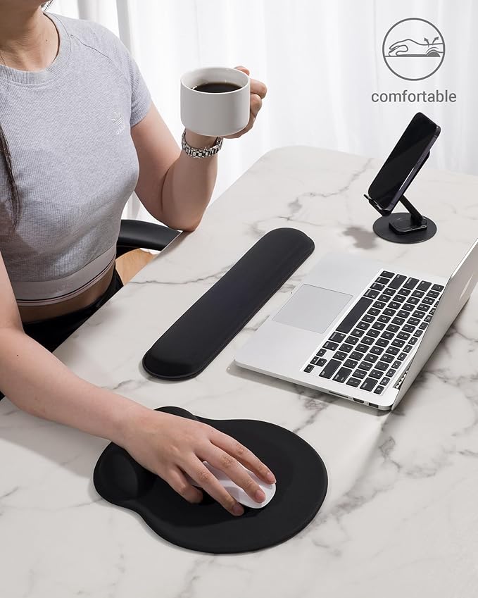 Ergonomic Mouse Pad Wrist Support Set, Memory Foam Keyboard Wrist Rest Set, Ergonomic Keyboard Pad, Non-Slip Base Mousepad（Black Set）