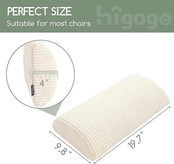 HIGOGOGO Lumbar Support Pillow for Recliner Chair/Accent Chair/Couch, Memory Foam Back Support Cushion for Elderly, Recliner Cushions for Back Rest, Pain Relief, Reading, Washable Cover, Beige