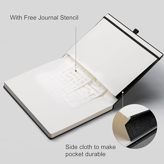 EMSHOI Dotted Journal, 8.5" x 11" Hardcover Leather Journal for Women Men, 192 Pages 100 GSM Dot Grid Notebook, Dotted Notebook for Work, A4 Large Journals for Writing, Bullet Journaling, Black