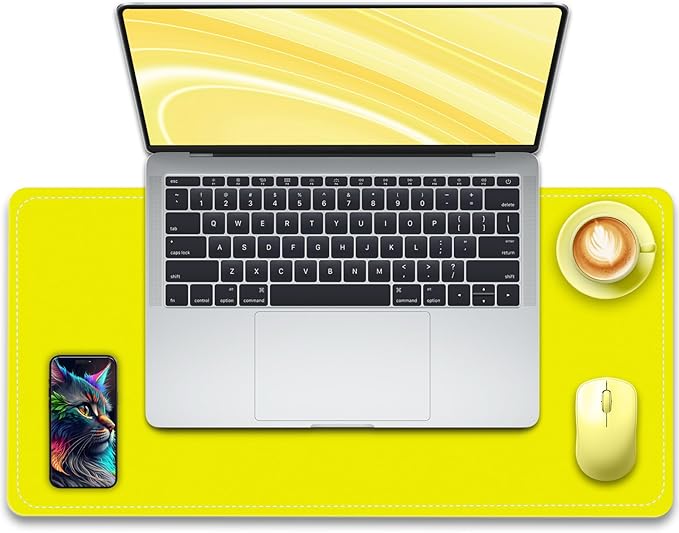 Non-Slip Desk Pad, 24" x 14" Large Mouse Pad, PU Leather Desk Mat with Suede, Laptop Desk Pad, Waterproof Keyboard Pad, Desk Blotter for Office/Home/Decor (Lemon Yellow)