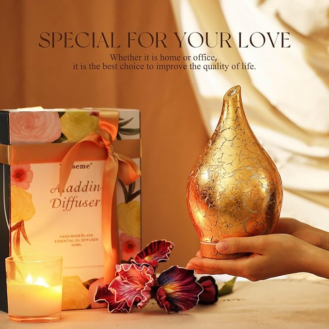 Porseme Essential Oil Diffuser Glass Aromatherapy Ultrasonic Humidifier, Air Refresh Auto Shut-Off, Timer Setting, BPA Free for Home Hotel Yoga Leisure SPA Gift 150ml Last 6H