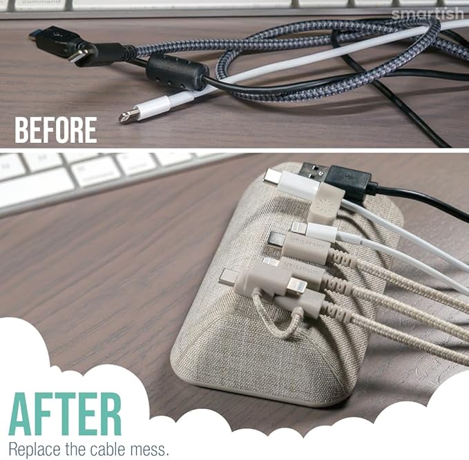 Smartish® Magnetic Cord Holder - Bigger Cable Wrangler Organizer with Magnet Clips for Charger Management on Desktop, Nightstand, or Side Table - Holds 6+ Cables - Lightly Toasted Beige