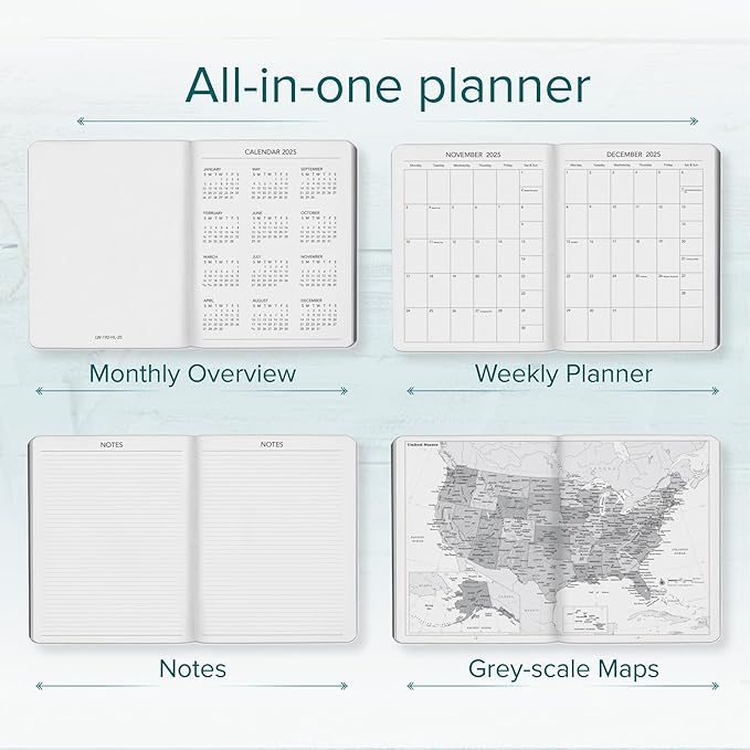 Harbor Desk Weekly Monthly Planner 2025 - Calendar Planner and Notebook, Durable Faux Leather, 192 Pages, Softcover & Book Bound - Cambridge Jade - 8 x 5.5 "