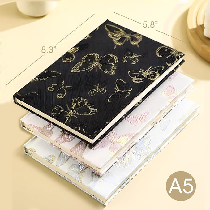Butterfly Notebook, Journals for Women, Hardcover Notebook, Lay-flat, A5, 6x8, Lined, Dream Journal, Personal Journal, Beautiful Journal, Notebooks for School, Embroidered Journal, Diary, Black