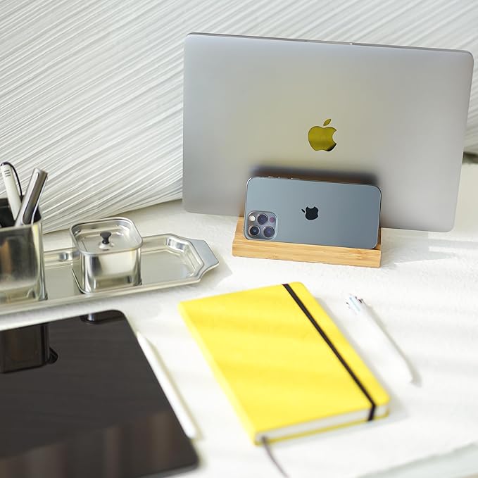 Vertical Laptop Stand for Desk, Double Stand Holder with Adjustable Dock 0.98" to 1.77", Fits All MacBook/Surface/Samsung/HP/Dell/Chrome Book, Natural Bamboo