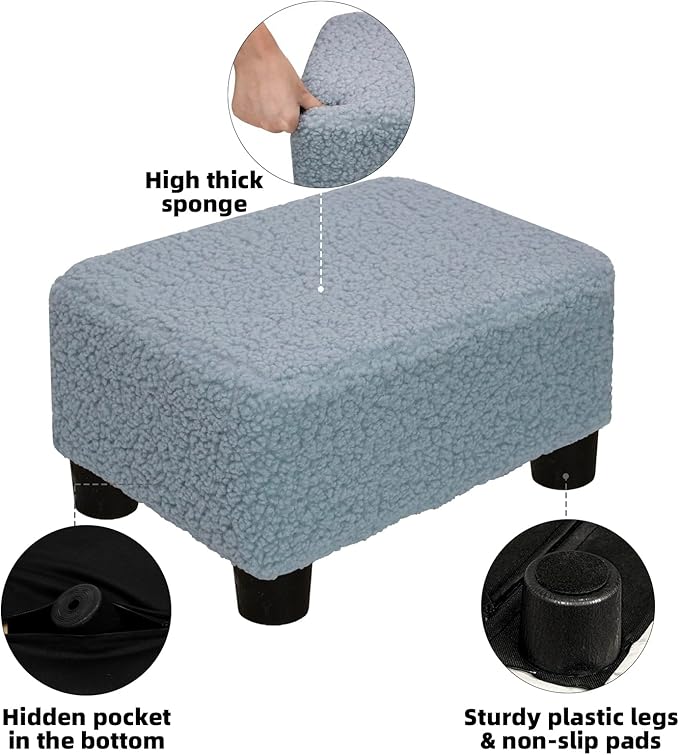 CAROLMADE Small Foot Stool Ottoman Footstool with Legs Under Desk Footrest for Living Room Bedroom and Office, Soft Blue