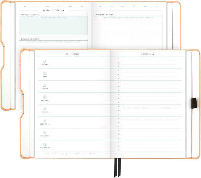AT-A-GLANCE Foundation Wellness Planner, Undated Weekly & Monthly Tracker, Self-Care Journal for Mental and Physical Health, Hardcover, 5-3/4" x 8-1/4", Peach (FDH-200)
