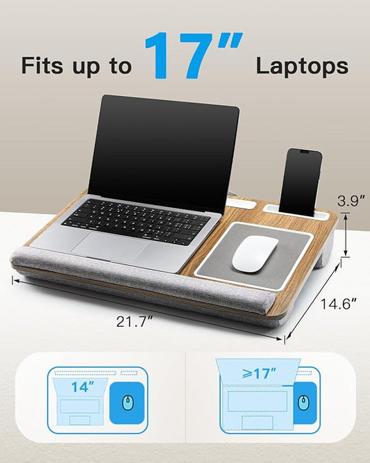 HUANUO Lap Desk - Fits up to 17 inches Laptop Desk, Built in Mouse Pad & Wrist Pad for Notebook, MacBook, Tablet, Laptop Stand with Tablet, Pen & Phone Holder - HNLD6