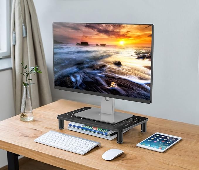 Husky Mounts 2-Pack Monitor Riser Laptop Stand, Adjustable Legs, Stackable, 14.5" x 9.25" x 3.25" Max Height, Matte Black Steel-Black.