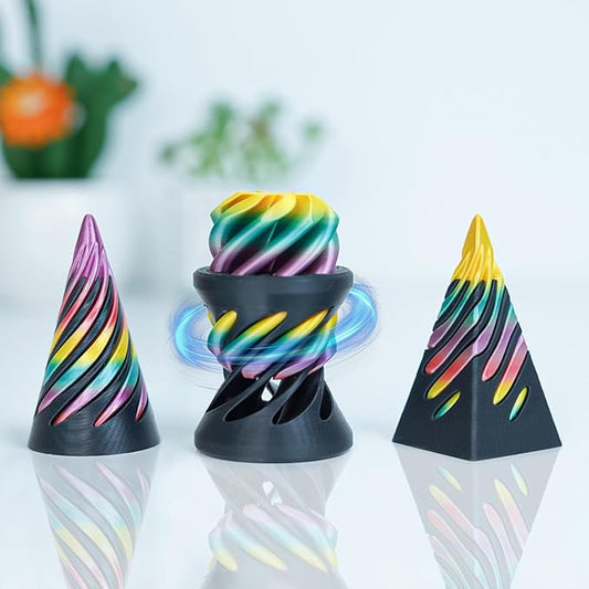 3 Packs Impossible Spiral Cone Fidget Toys,3D Printed Pyramid Passthrough Sculpture,Mini Sensory Toy for Stress Relief Anxiety,Desktop Decor Gifts for Adults & Kids (Rainbow Black)