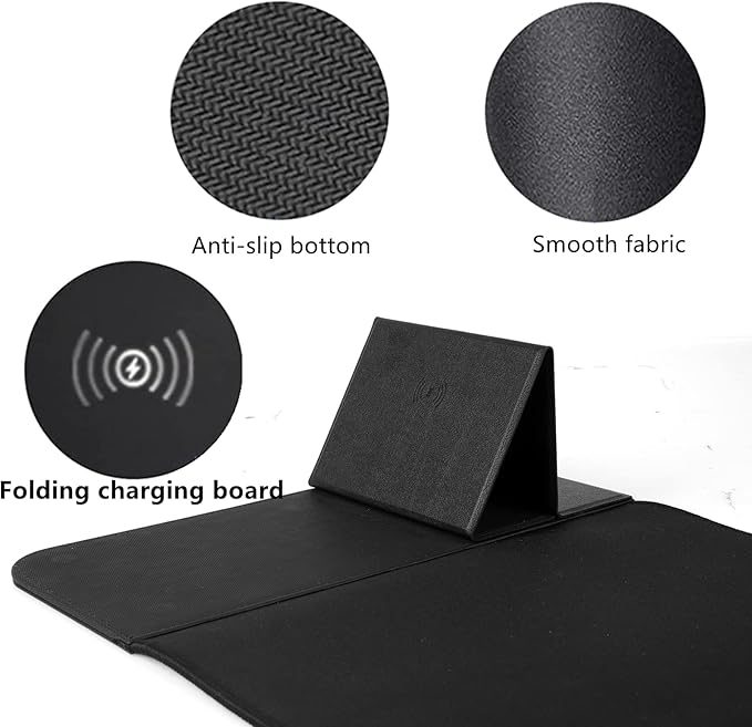 Wireless Charging Mouse Pad with Phone Holder Gaming Mousepad Desk Mat 15W Qi Fast Charging Pad Ultra-Smooth Surface Non-Slip Extended Premium Black Computer Keyboard Mat for MacBook PC Laptop