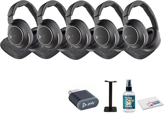 Poly 5X (Plantronics) Voyager Surround 80 UC Noise-Canceling Wireless Over-Ear Headset (8G7T9AA) Bundle Including: Goby Labs Headphone Cleaner, Headphone Stand, Fiber Cloth