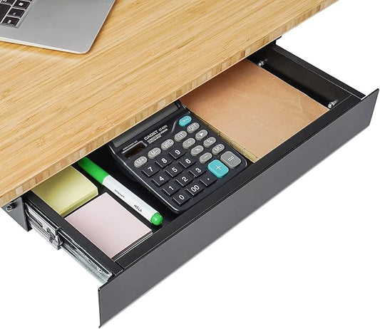 FLEXISPOT Under Desk Pull-Out Drawer Standing Desk Storage Organizer, Sliding Security Workstation Drawers (L, Black)