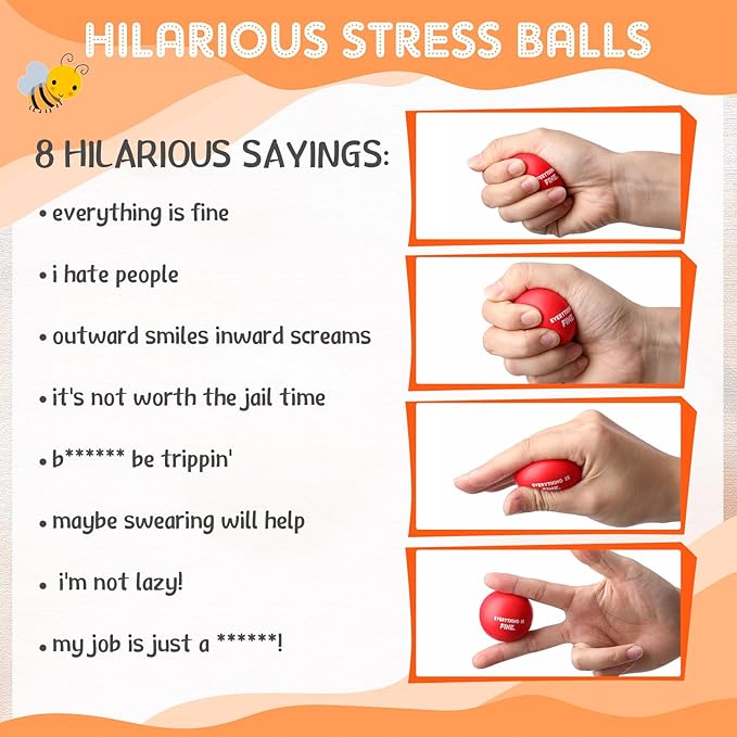 Blulu 48 Pcs Funny Humor Stress Balls Bulk 1.57" Humor Quotes Stress Relief Ball, Everything is Fine, Outward Smiles Inward Screams, Employees Gag Gifts for Adults Coworker Employee Team