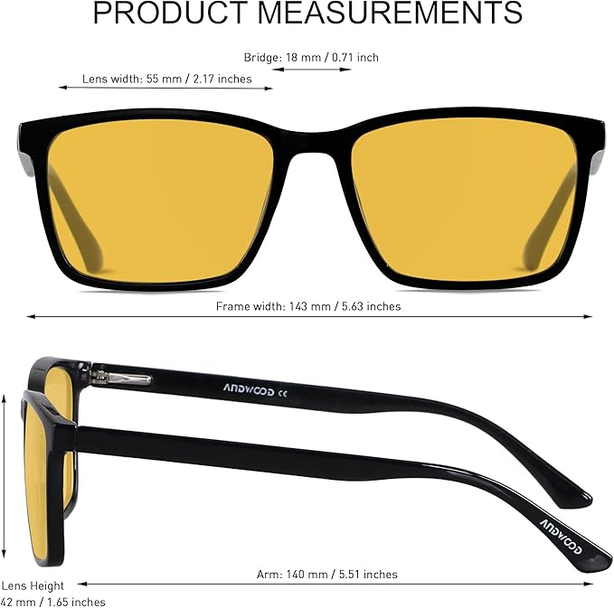 ANDWOOD Blue Light Blocking Glasses Men Women Computer Filter Large Frame Bluelight Blocker Anti Blue Ray Lightweight AR002