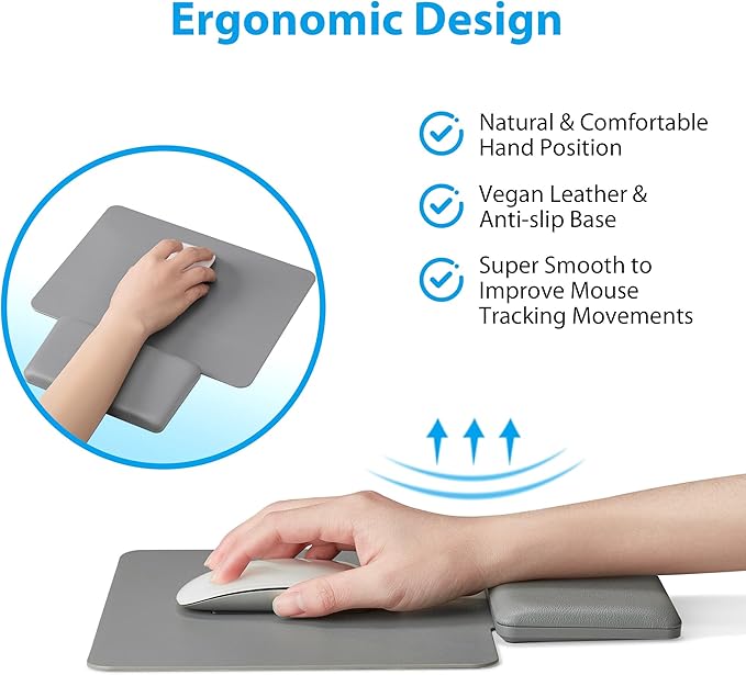 Ergonomic Mouse Pad with Wrist Rest, Leather Comfortable Mousepad, Natural Cork Non-Slip Base Mouse Pads for Desk, Computer, Laptop, Gaming, 11.1 x 9.84 in Home & Office Desk Accessories