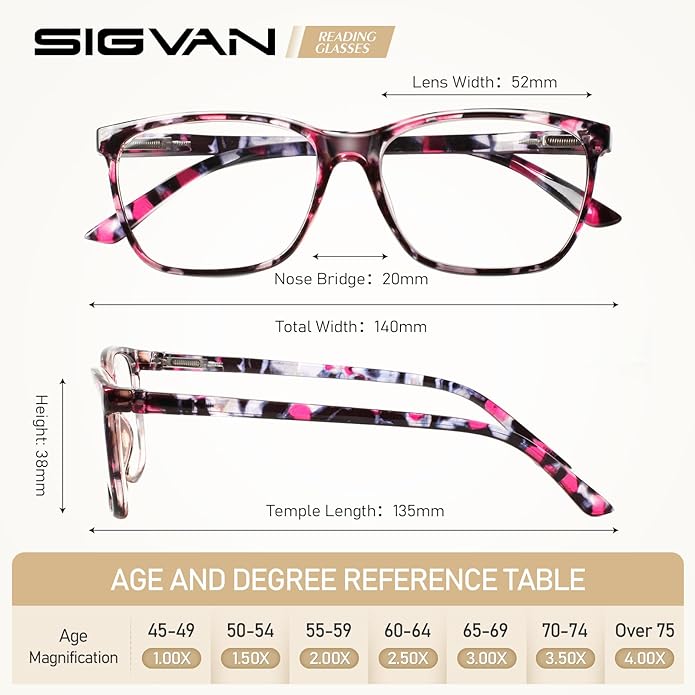 SIGVAN Ladies Reading Glasses Blue Light Blocking Spring Hinge Fashion Pattern Print Eyeglasses for Women